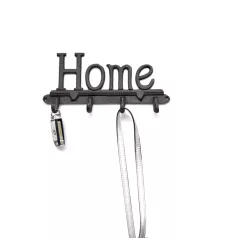   Öntöttvas Fogas, 'Home' feliratú, kabát, kulcs, póráz akasztó, Vintage hangulatú dizájnnal, fekete