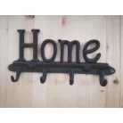 Öntöttvas Fogas, 'Home' feliratú, kabát, kulcs, póráz akasztó, Vintage hangulatú dizájnnal, fekete
