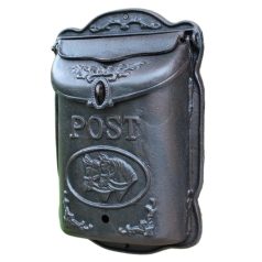   Antikolt Fém Postaláda, "Post" felirat táska alakú, retro hangulatú, Időjárásálló, kerítéshez vagy falhoz, fekete