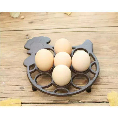 Öntöttvas Edényalátét, Tyúk alakú, Vintage hangulatú dizájnnal, fekete