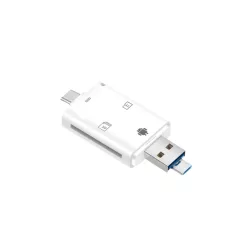   3in1 OTG USB-C/USB/MicroUSB Kártyaolvasó, támogatja a MicroSD/TF SD kártyákat, fehér