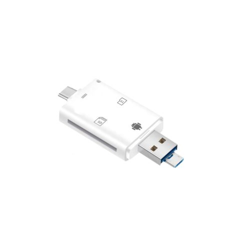 3in1 OTG USB-C/USB/MicroUSB Kártyaolvasó, támogatja a MicroSD/TF SD kártyákat, fehér