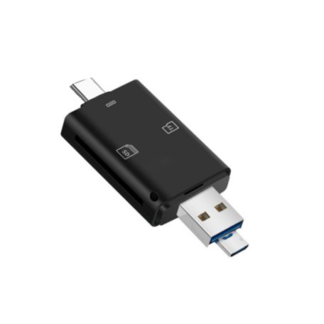 3in1 OTG USB-C/USB/MicroUSB Kártyaolvasó, támogatja a MicroSD/TF SD kártyákat, fekete