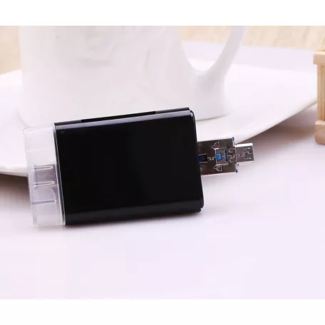 3in1 OTG USB-C/USB/MicroUSB Kártyaolvasó, támogatja a MicroSD/TF SD kártyákat, fekete