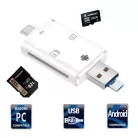 3in1 OTG USB-C/USB/MicroUSB Kártyaolvasó, támogatja a MicroSD/TF SD kártyákat, fehér