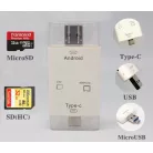 3in1 OTG USB-C/USB/MicroUSB Kártyaolvasó, támogatja a MicroSD/TF SD kártyákat, fehér