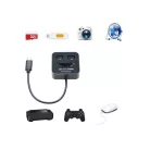 4in1 USB-C OTG kártyaolvasó: 2xUSB 3.0, támogatja a MicroSD/TF SD kártyákat, csatlakozás USB-C Laptophoz/Okostelefonhoz, fekete