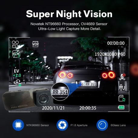 Autós Menetrögzítő Kamera T-701, Full HD, Magyar menüvel, tolató kamerával, szürke