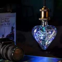   Szív Alakú Színes LED üveg búra, E27 foglalatba, zöld-piros-kék-sárga ünnepi fények