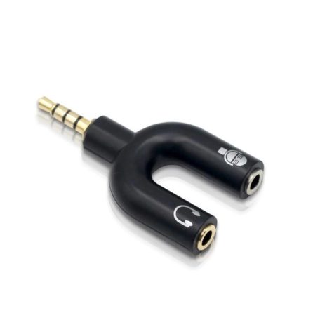 Donji 3,5 mm-es audio csatlakozó elosztó, 2 kimenet: mikrofonhoz és a fejhallgatóhoz, fekete