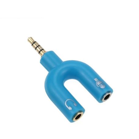 Donji 3,5 mm-es audio csatlakozó elosztó, 2 kimenet: mikrofonhoz és a fejhallgatóhoz, kék