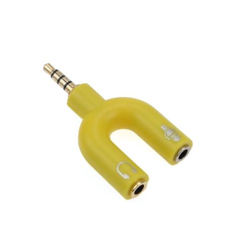 Donji 3,5 mm-es audio csatlakozó elosztó, 2 kimenet: mikrofonhoz és a fejhallgatóhoz, sárga