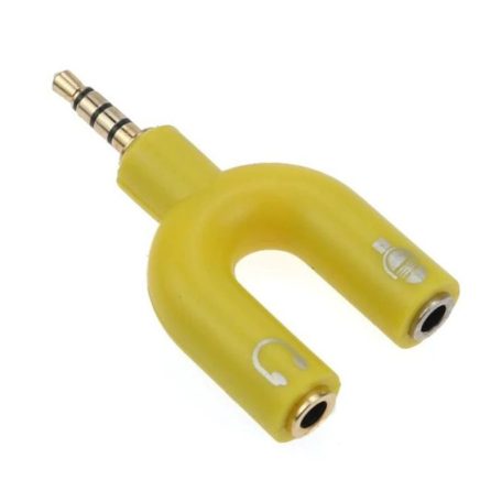 Donji 3,5 mm-es audio csatlakozó elosztó, 2 kimenet: mikrofonhoz és a fejhallgatóhoz, sárga