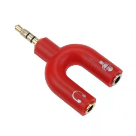 Donji 3,5 mm-es audio csatlakozó elosztó, 2 kimenet: mikrofonhoz és a fejhallgatóhoz, piros