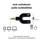 Donji 3,5 mm-es audio csatlakozó elosztó, 2 kimenet: mikrofonhoz és a fejhallgatóhoz, piros