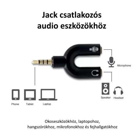 Donji 3,5 mm-es audio csatlakozó elosztó, 2 kimenet: mikrofonhoz és a fejhallgatóhoz, piros