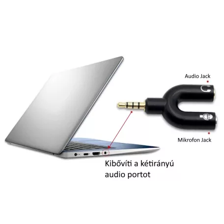 Donji 3,5 mm-es audio csatlakozó elosztó, 2 kimenet: mikrofonhoz és a fejhallgatóhoz, piros