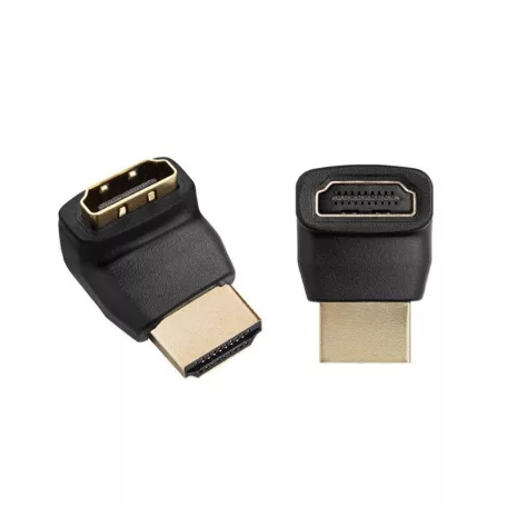 HDMI csatlakozó fordító adapter, 90°-ban elforgatja a HDMI csatlakozást, fekete