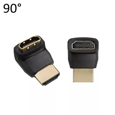 HDMI csatlakozó fordító adapter, 90°-ban elforgatja a HDMI csatlakozást, fekete