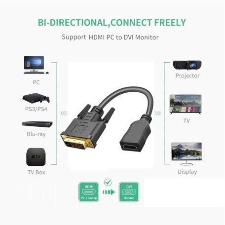 Donji Full HD 1080p DVI-D (apa) -> HDMI (anya) átalakító kábel, 0.3 méter, fekete