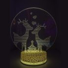 3D LED Karácsonyi Ablakdísz, Rénszarvas párt ábrázoló kör alakú Ø15cm, színes ünnepi fények, USB-s talppal, 18cm magas