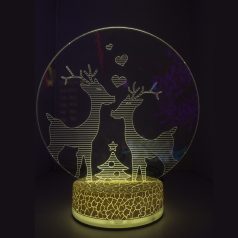  3D LED Karácsonyi Ablakdísz, Rénszarvas párt ábrázoló kör alakú Ø15cm, színes ünnepi fények, USB-s talppal, 18cm magas