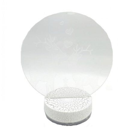 3D LED Karácsonyi Ablakdísz, Rénszarvas párt ábrázoló kör alakú Ø15cm, színes ünnepi fények, USB-s talppal, 18cm magas