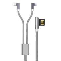   Prémium adat és töltő kábel, 2 az 1-ben, USB-ről MicroUSB/USB-C csatlakozó, Android készülékekhez, 1 méter, szürke