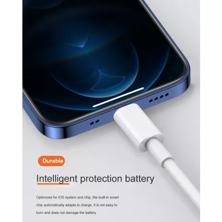 Prémium Adat- és Töltőkábel, Lightning/USB-C csatlakozó, 27W gyorstöltés, 1 méter, fehér színben