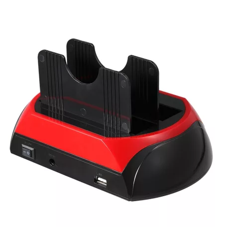 Merevlemez Dokkoló Állomás, multifunkciós: 2x port, 2,5"/3,5" IDE/SATA HDD, OTB gomb (backup), model 875, piros-fekete