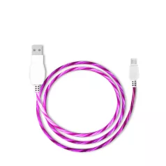   Prémium Adat- és Töltőkábel, MicroUSB/USB csatlakozó, villogó fény, 2A gyorstöltés, 1 méter, pink