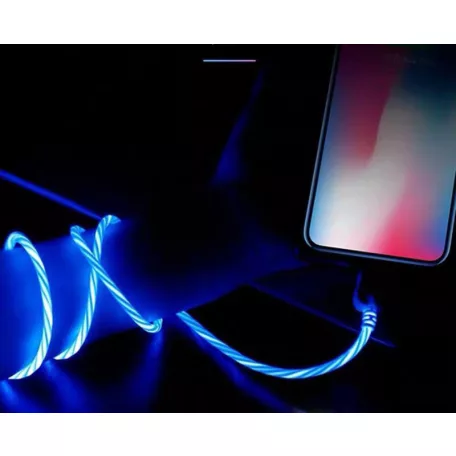 Prémium Adat- és Töltőkábel, MicroUSB/USB csatlakozó, villogó fény, 2A gyorstöltés, 1 méter, pink