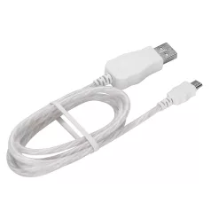   Prémium Adat- és Töltőkábel, MicroUSB/USB csatlakozó, villogó fény, 2A gyorstöltés, 1 méter, átlátszó borítás, fehér