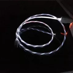   Prémium Adat- és Töltőkábel, MicroUSB/USB csatlakozó, villogó fény, 2A gyorstöltés, 1 méter, átlátszó borítás, fehér
