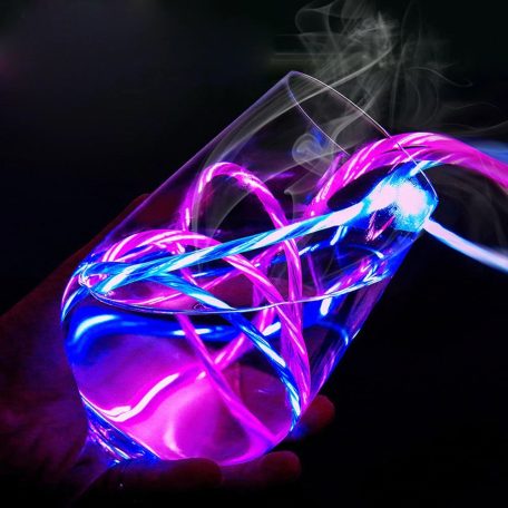 Prémium Adat- és Töltőkábel, MicroUSB/USB csatlakozó, villogó fény, 2A gyorstöltés, 1 méter, átlátszó borítás, fehér