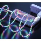 Prémium Adat- és Töltőkábel, MicroUSB/USB csatlakozó, villogó fény, 2A gyorstöltés, 1 méter, átlátszó borítás, fehér