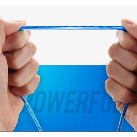 Prémium Adat- és Töltőkábel, MicroUSB/USB csatlakozó, villogó fény, 2A gyorstöltés, 1 méter, átlátszó borítás, fehér