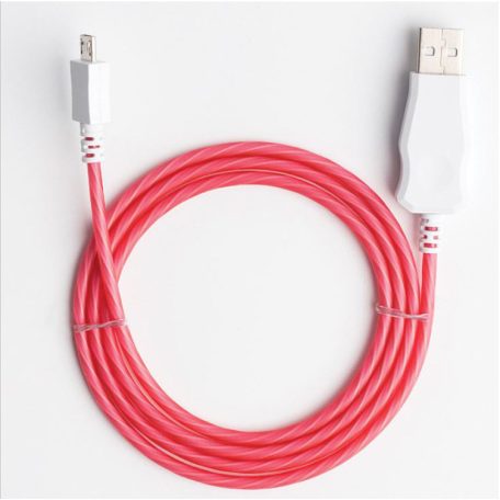 Prémium adat- és töltőkábel, MicroUSB/USB csatlakozó, villogó fénnyel, 2A gyors töltés, 1 méter, piros
