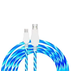   Prémium Adat- és Töltőkábel, MicroUSB/USB csatlakozó, villogó fény, 2A gyorstöltés, 1 méter, kék