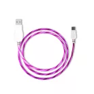 Prémium Adat- és Töltőkábel, USB-C/USB csatlakozó, többszínű villogó LED fény, 2A gyorstöltés, 1 méter, pink