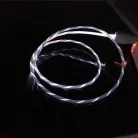 Prémium Adat- és Töltőkábel, USB-C/USB csatlakozó, többszínű villogó LED fény, 2A gyorstöltés, 1 méter, átlátszó borítás, fehér