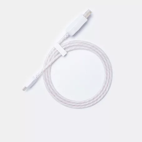 Prémium Adat- és Töltőkábel, USB-C/USB csatlakozó, többszínű villogó LED fény, 2A gyorstöltés, 1 méter, átlátszó borítás, fehér