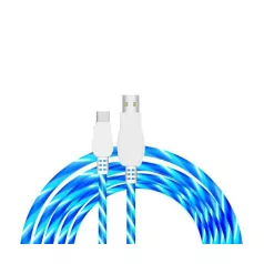   Prémium Adat- és Töltőkábel, USB-C/USB csatlakozó, többszínű villogó LED fény, 2A gyorstöltés, 1 méter, kék