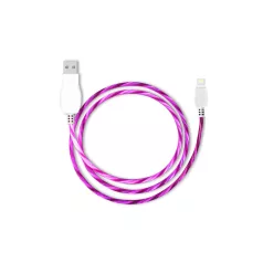   Prémium Adat- és Töltőkábel, Lightning/USB csatlakozó, villogó fény, 2A gyorstöltés, 1 méter, pink