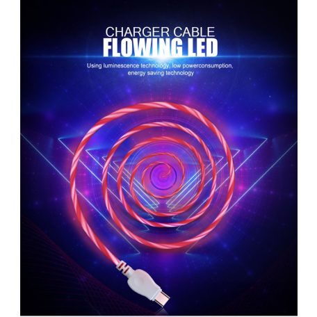 Prémium Adat- és Töltőkábel, Lightning/USB csatlakozó, villogó fény, 2A gyorstöltés, 1 méter, pink