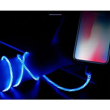 Prémium Adat- és Töltőkábel, Lightning/USB csatlakozó, villogó fény, 2A gyorstöltés, 1 méter, pink