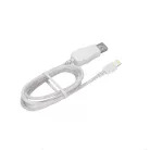 Prémium Adat- és Töltőkábel, Lightning/USB csatlakozó, villogó fény, 2A gyorstöltés, 1 méter, átlátszó borítás, fehér