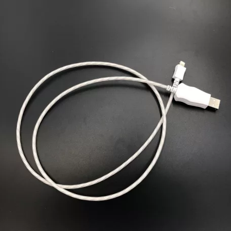 Prémium Adat- és Töltőkábel, Lightning/USB csatlakozó, villogó fény, 2A gyorstöltés, 1 méter, átlátszó borítás, fehér