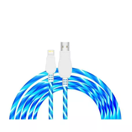 Prémium Adat- és Töltőkábel, Lightning/USB csatlakozó, villogó fény, 2A gyorstöltés, 1 méter, kék