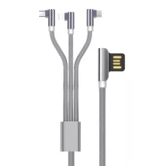   Prémium adat és töltő kábel, 3 az 1-ben, USB-ről Lightning/USB-C/MicroUSB csatlakozó, Android és iPhone készülékekhez, 1 méter, asztroszürke